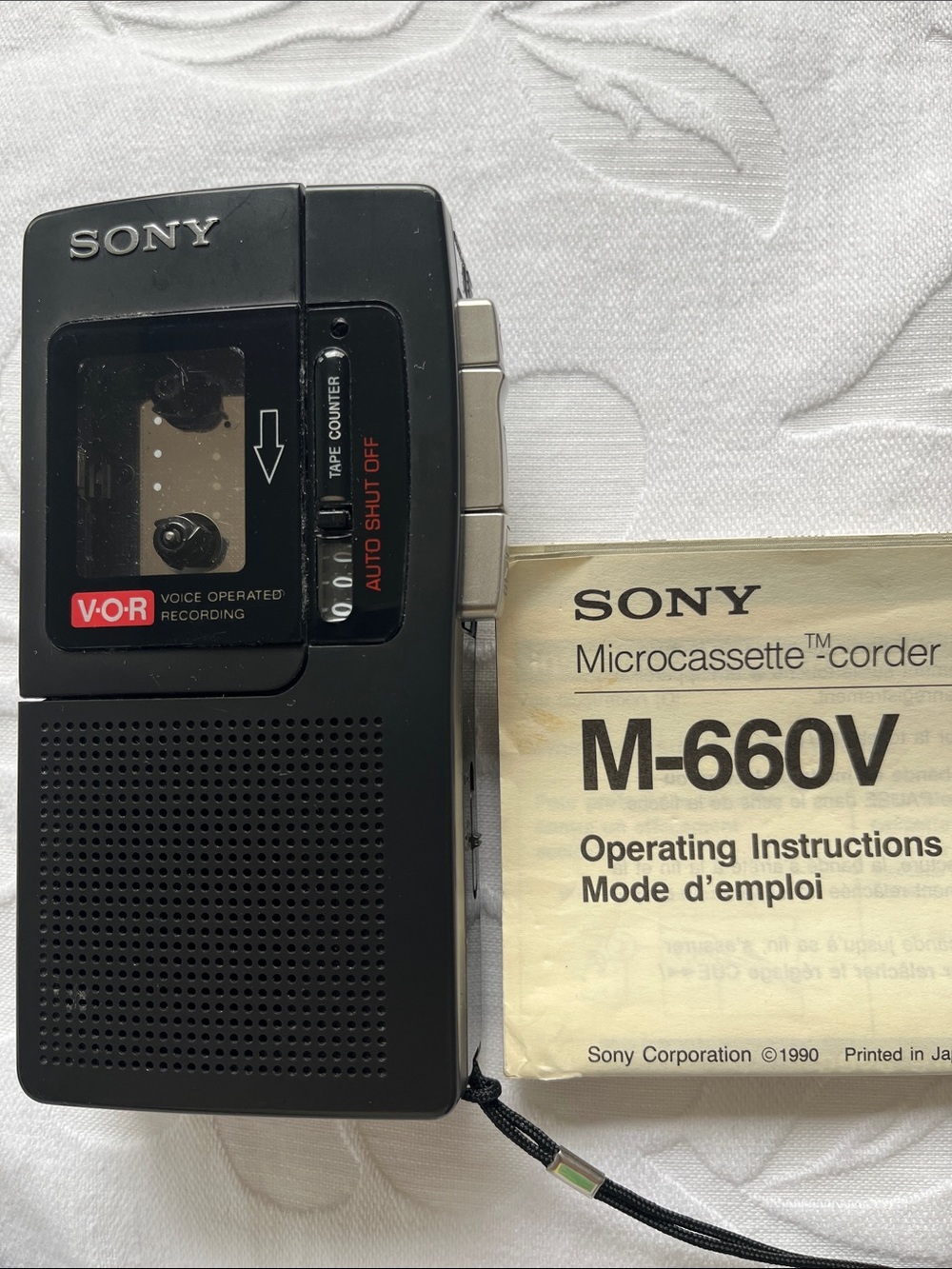 Sony Black Microcassette Recorder with Instruction Manual